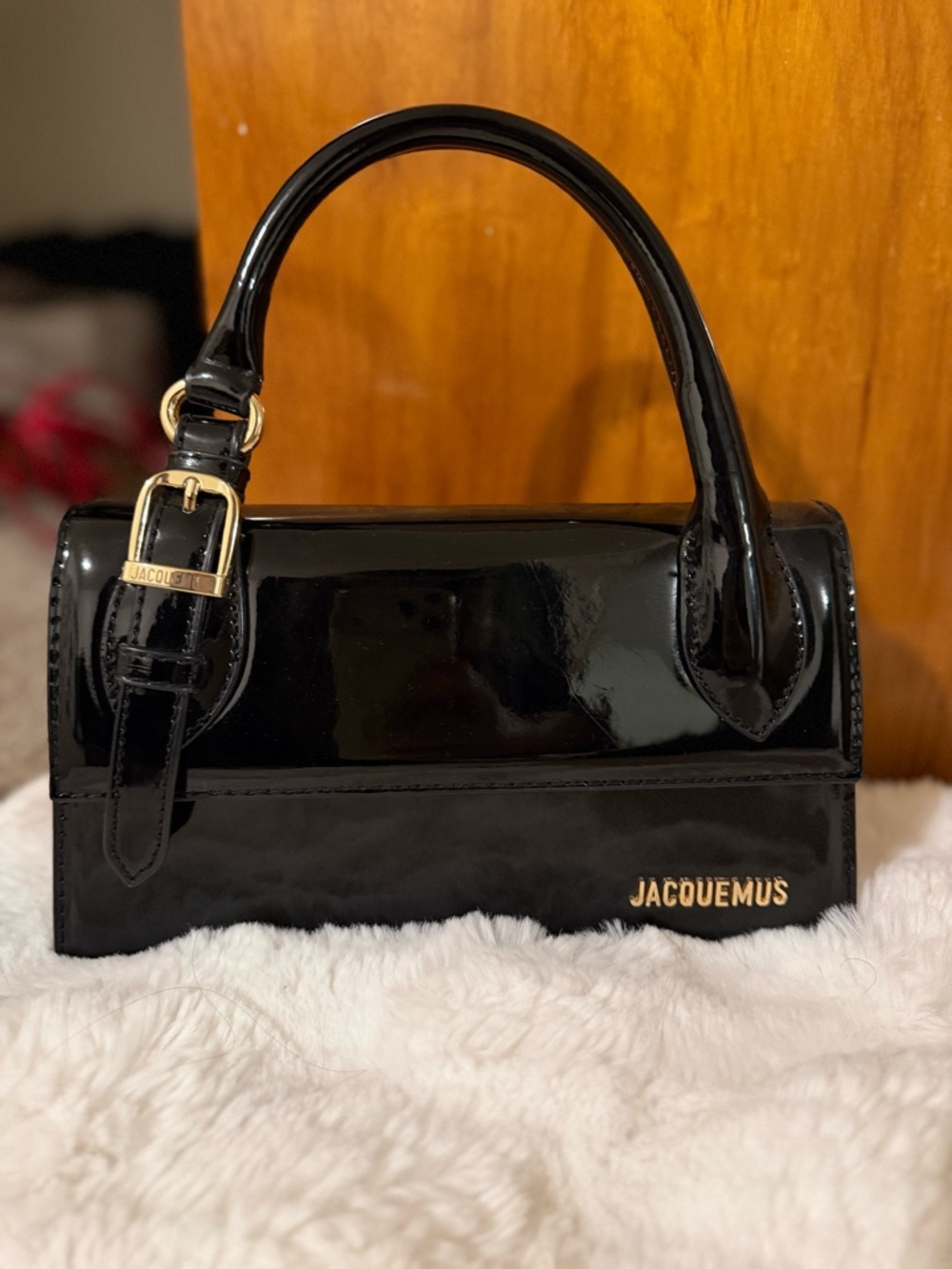 Jacquemus Black Patent Le Chiquito Mini Bag with Gold Hardware